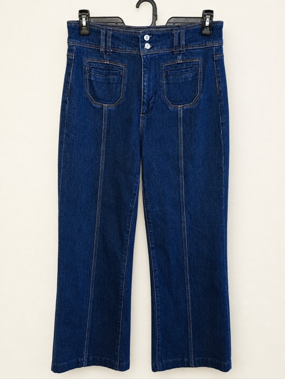 PAIGE Leenah Wide Leg Jeans Women Size 30 Catania Dark Wash High Rise Blue Denim